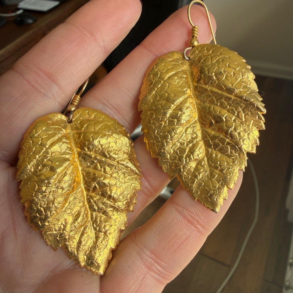 Gold Plated Leaf Drop Earrings